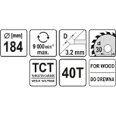 TRIZERATOP Katkaisuterä puulle YT-6061; 184x3,2x30 mm; Z40