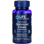 Life Extension , Korkea Potenssi Optimoidut Folaatti, 8 500 mcg DFE, 30 Kasvispilleriä
