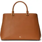 Ralph Lauren Crosshatch Leather Large Hanna Satchel - Brown - ONE SIZE
