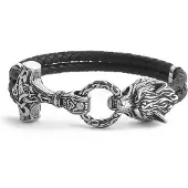 Lykken Viking Mjölnir ja Fenrir teräsrannekoru 10 mm 21 cm