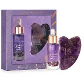 Crystallove Amethyst kiteytynyt setti - ametisti kasvoseerumi ja gua sha hierontalevy