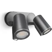 Steinel Smart Sensor -spottivalaisin ulos, 2-lamppuinen, antrasiitti, IP44 Spot Duo SC, Musta, Alumiini, Moderni, seinäkohdevalaisin