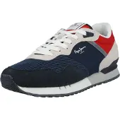 Pepe Jeans for man. PMS30934 London One navy combination leather trainers (42), Flat, Laces, Casual