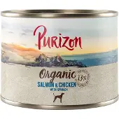 Purizon 6x200g Organic luomulohta, luomukanaa & luomupinaattia koiran märkäruoka