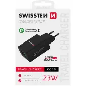 Swissten Premium -matkalaturi 2x USB / QC3.0 23W musta