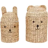 OYOY MINI Bear & Rabbit Storage Basket - Pck2 - Beige - Ø28.5X H49.5CM/Ø25X H48.5CM