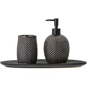 Bloomingville Hrin Soap Dispenser Set, Grey, Stoneware - Black - ONE SIZE
