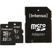 Intenso Premium 32 Gt MicroSDHC UHS-I V10 A1 -muistikortti + SD-adapteri, 2-pack, musta
