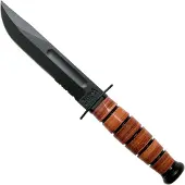 Ka-Bar Short USMC 1252 partially serrated, fixed knife, leather sheath