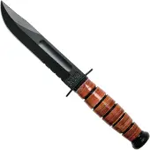 Ka-Bar Short 1261 partially serrated, fixed knife, leather sheath