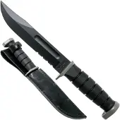 Ka-Bar D2 Extreme Fighting Knife 1283, serrated blade, Kraton handle, leather sheath