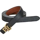 Ralph Lauren Logo Reversible Leather Skinny Belt - Black - XS