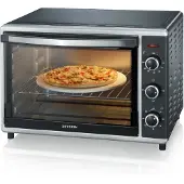Severin Mini TO2058 pyörivä lämpöuuni 42 L, pizzakivi ja paistinpannu, 1800 W vapaasti seisova uuni, 120 min ajastin, musta/ruostumaton teräs