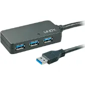 Lindy Aktiivinen USB 3.0 pidennysjohto - Pro - 10m - 4-porttinen hubi - Musta - Yhdistää jopa 4 laitetta