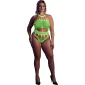 Ouch! - UV-valossa hohtava body, vihreä, Plus Size, pehmeä, joustava, seksikäs