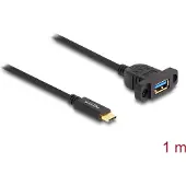 DeLOCK 87826, 1 m, USB C, USB A, USB 3.2 Gen 2 (3.1 Gen 2), 10 Gbit/s, Musta