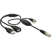 DeLOCK 13006, 0,22 m, RG-174, 1 x IEC female, 1 x IEC plug, 1 x USB 2.0 Type-A female, 1 x USB 2.0 Type-A male, Musta