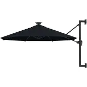 vidaXL Aurinkovarjo seinäkiinnitettävä LED-valoilla 300 cm musta