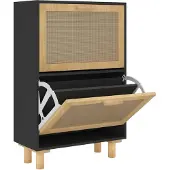 vidaXL Kenkäkaappi musta 52x25x80 cm tekninen puu/luonnonrottinki