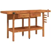 vidaXL Työpenkki ruuvipuristimilla 162x62x83 cm täysi akasiapuu