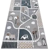 Rugsx Alfombra FUN Strade para niños, calle, pueblo gris 140x190 cm