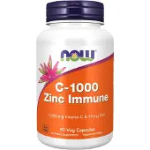 Now C-1000 Zinc Immune, Vitamiini C, 1 000 mg & Sinkki, 15 mg, 90 Kasvispilleriä