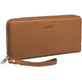 Aarni hirvennahkainen Clutch-lompakko hopeanvärisellä vetoketjulla konjakki
