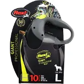 Flexi Koiran hihna Giant Professional 10m musta/neonkeltainen