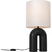 QAZQA Design-pöytävalaisin musta valkoisella pellavavarjostimella - Lotti