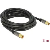 DeLOCK 88924, 3 m, RG-6/U, IEC, IEC, Musta
