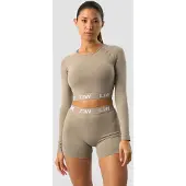 ICANIWILL Define Seamless Logo Long Sleeve Crop Top Taupe