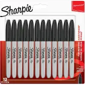 Sharpie 1996111, Ohut pää, Musta, 1 mm, Keraaminen, Kangas, Nahka, Paperi, Muovi, 12 kpl