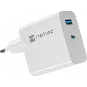 Natec Ribera GaN USB-A &amp; USB-C Laturi - 65W - Valkoinen