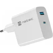 Natec Ribera GaN USB-A &amp; USB-C Laturi - 45W - Valkoinen