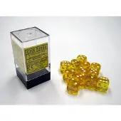 Poromagia Chessex Dice Set 12xD6 16mm, Translucent Yellow with White Pips