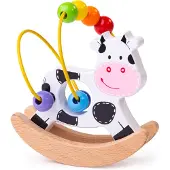 Bigjigs Wooden Swinging Cow with Bead Spiral