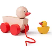 Bigjigs Wooden Pull Animal Duck with Chick