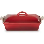 Le Creuset rectangular oven dish with lid, 33 cm, red
