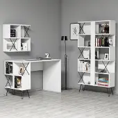 Kalune Design 845 (III) -työpöytä, seinähylly ja kirjahylly, valkoinen/musta