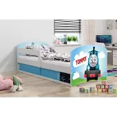 LuxCasa Lastensänky Tommy Train Patjalla Ja Aluslaatikoilla 160x80cm sininen