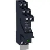 Schneider Electric Zelio rsb -liitinrele, jossa on diodi ja legenda. Siinä on 2 c/o 8a -yhteyttä ja 12VDC-syöttö.