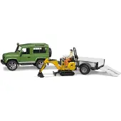 BRUDER 02593 Land Rover Defender, peräkärry ja pienkaivuri