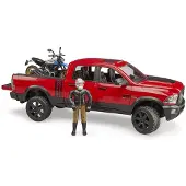BRUDER Dodge RAM Power Wagon -avolava, moottoripyörä ja kuljettaja, 1:16