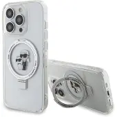 Karl Lagerfeld iPhone 15 Pro Ringstand Karl & Choupette Mag Case - Valkoinen