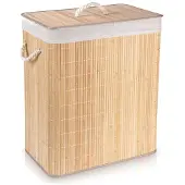 B2X Käytännöllinen bambu pyykkikori kahdella lokerolla ja kannella