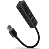 Axagon 3-porttinen 3.2 Gen1 USB-A -hubi, kortinlukijalla, 0,2m, musta