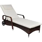 vidaXL liggestol med hynde &amp; hjul polyrattan brun