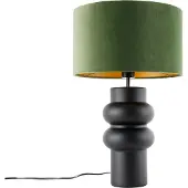 QAZQA Design-pöytävalaisin musta samettivärinen varjostin vihreä kullalla 35 cm - Alisia