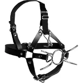 Ouch! XTREME - Pääharness nenäkoukuilla ja suunlevittimellä, bdsm, fetissi, laadukas, keinonahka, extreme