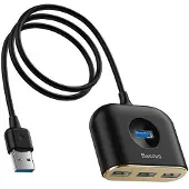 Baseus HUB Square round 4in1 USB Adapter USB3.0*1 + USB2.0*3 1m Black (CAHUB-AY01)